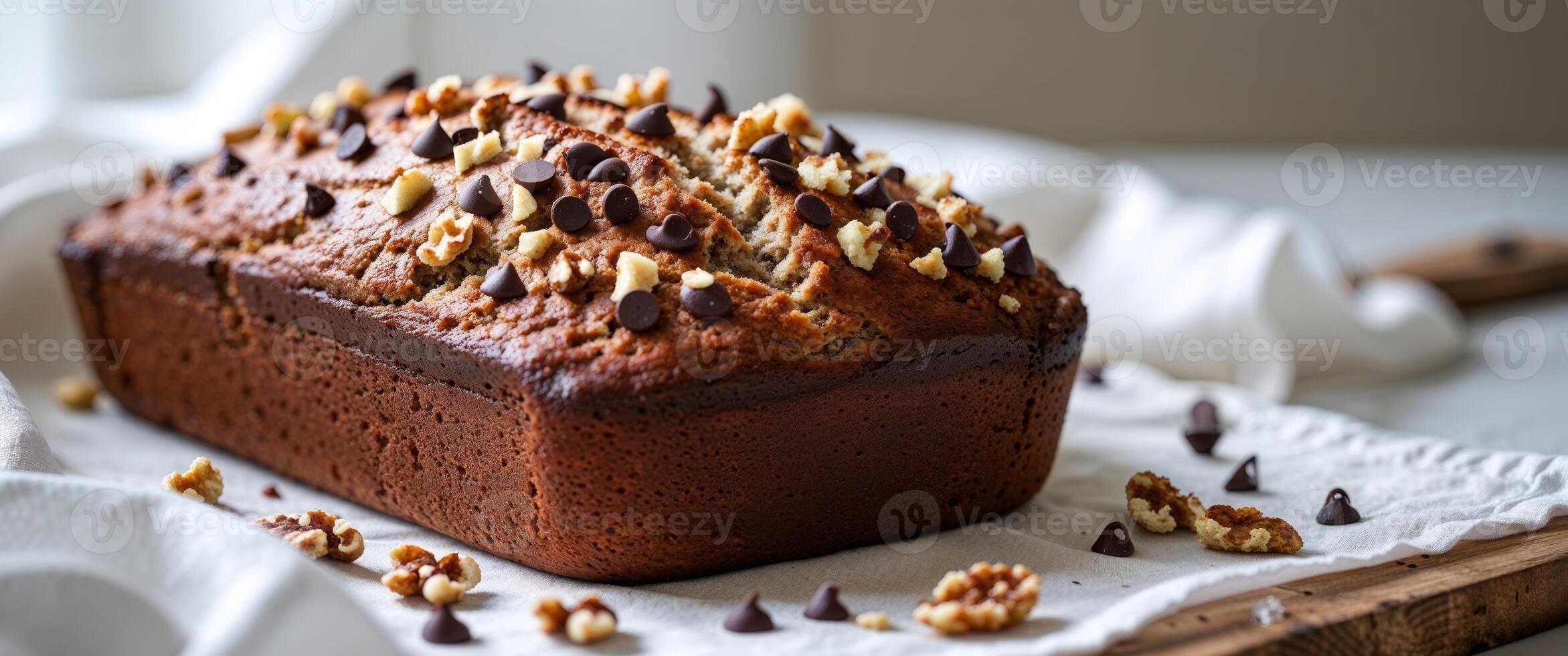 A loaf of banana bread with chocolate chips photo