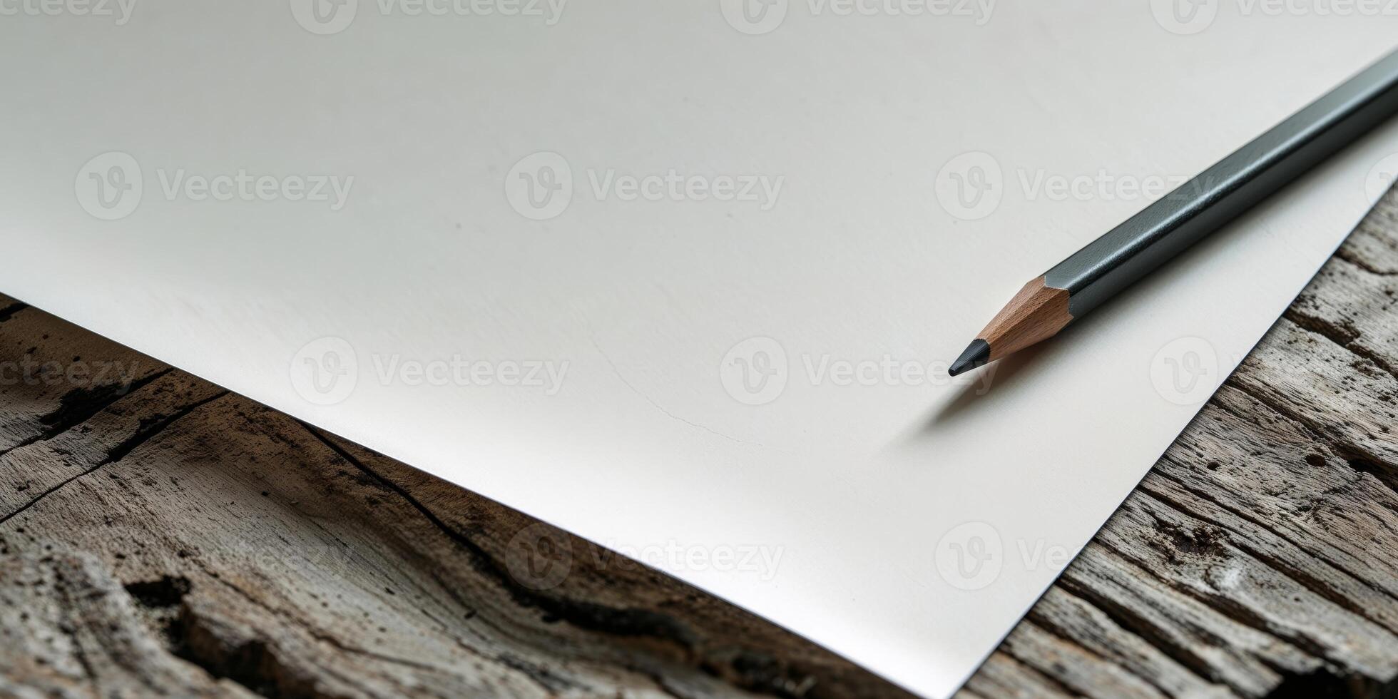 A pencil sits on top of a piece of paper photo