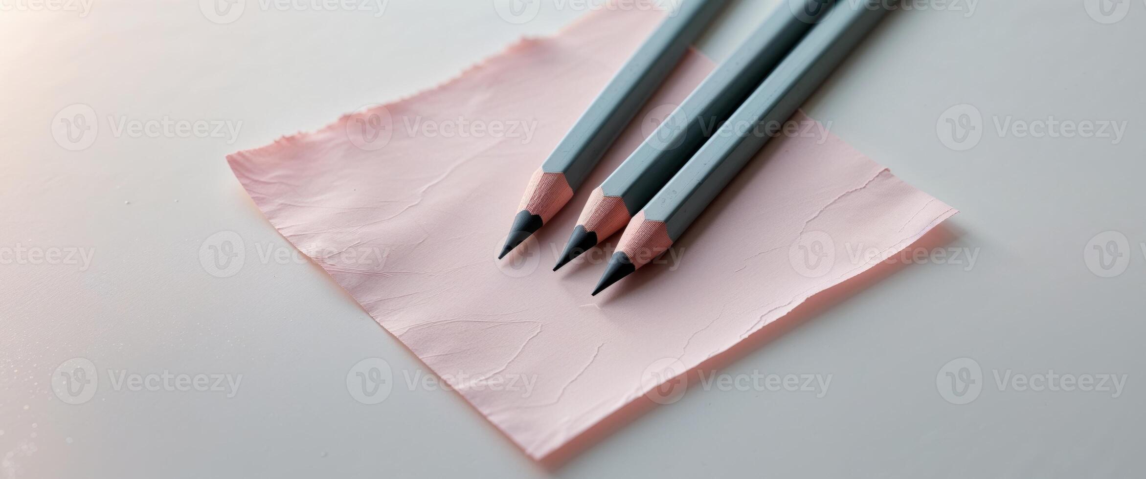 Three pencils on a pink piece of paper photo