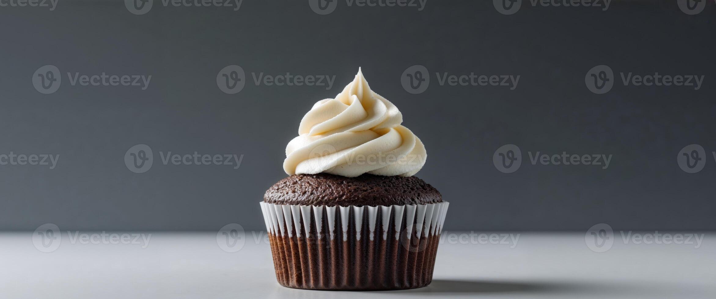 Chocolate Cupcake with White Frosting on Dark Background photo