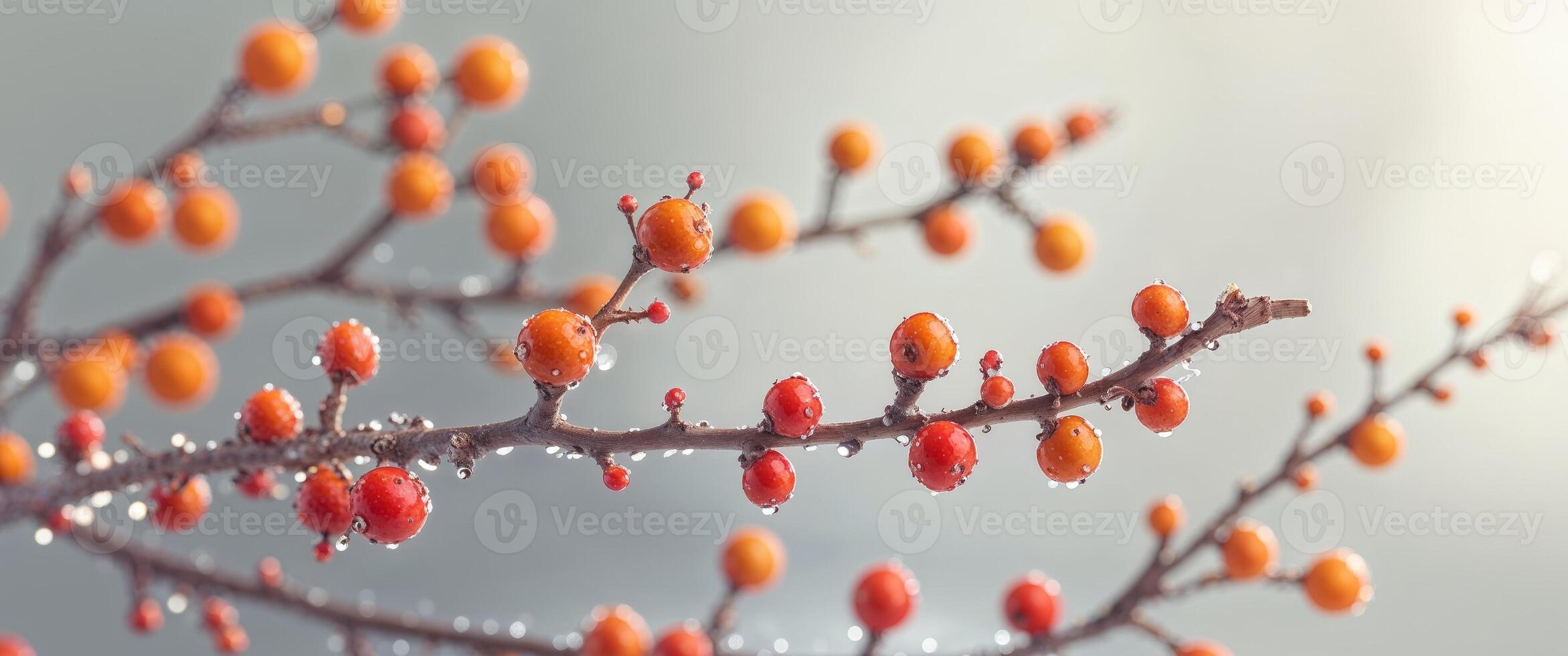 Delicate Twig with Tiny Orange and Red Berries photo