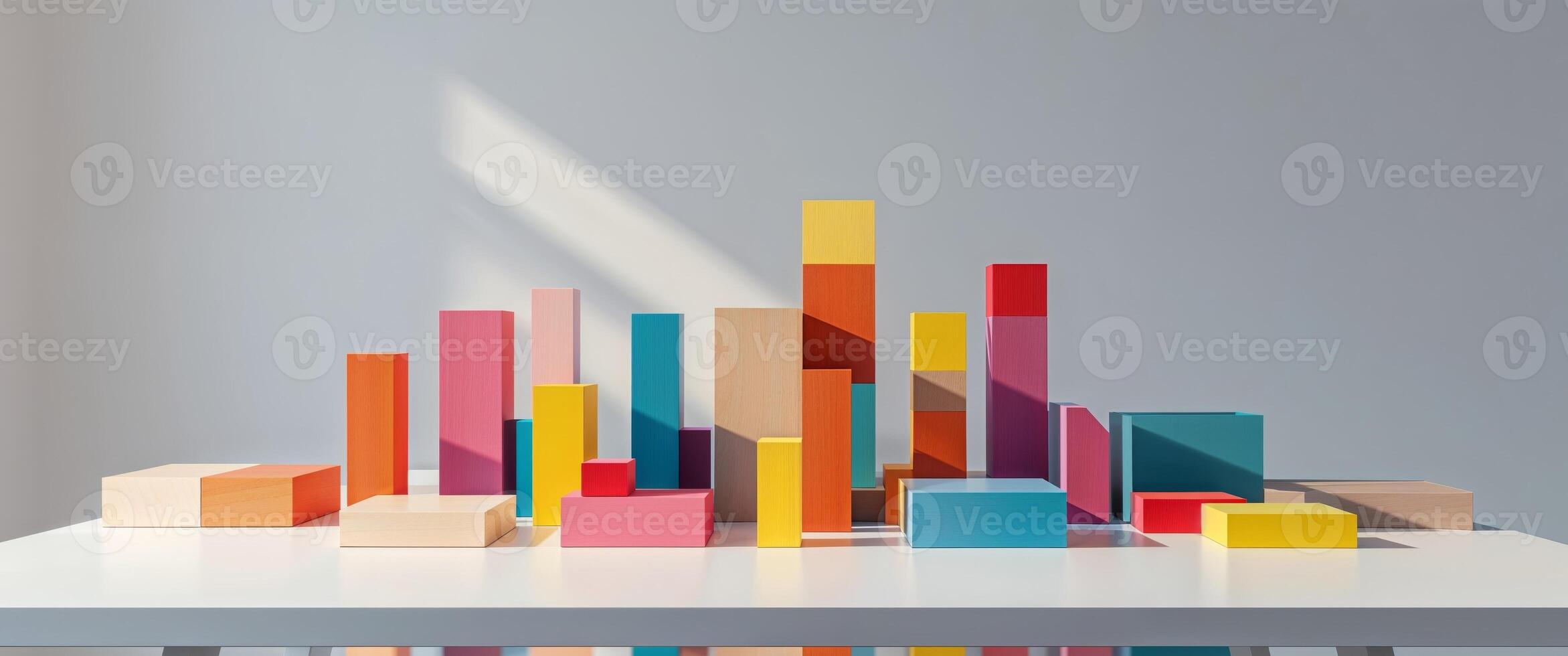 Colorful wooden blocks arranged to depict statistical data on a table photo