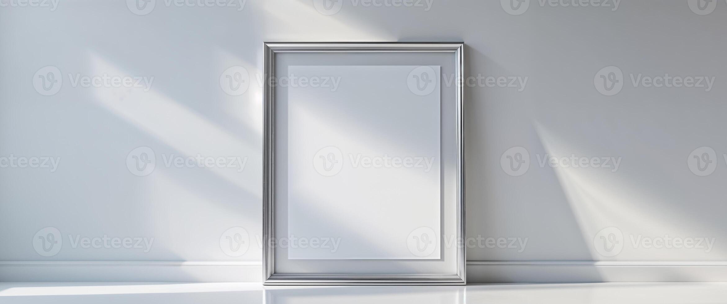 Blank vertical poster mockup in sleek frame on modern wall display. photo