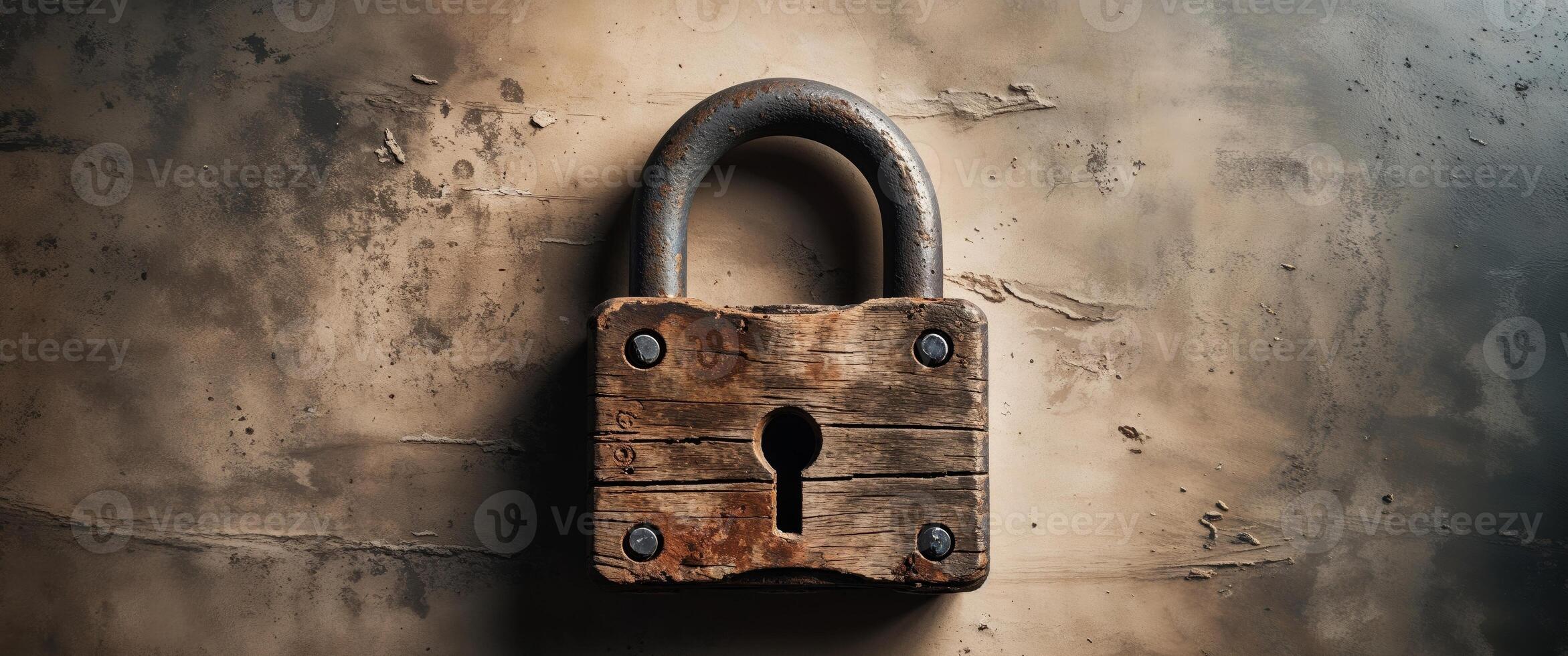 Wooden Padlock on Grunge Background for Security Concept and Protection Themes in Modern Design photo