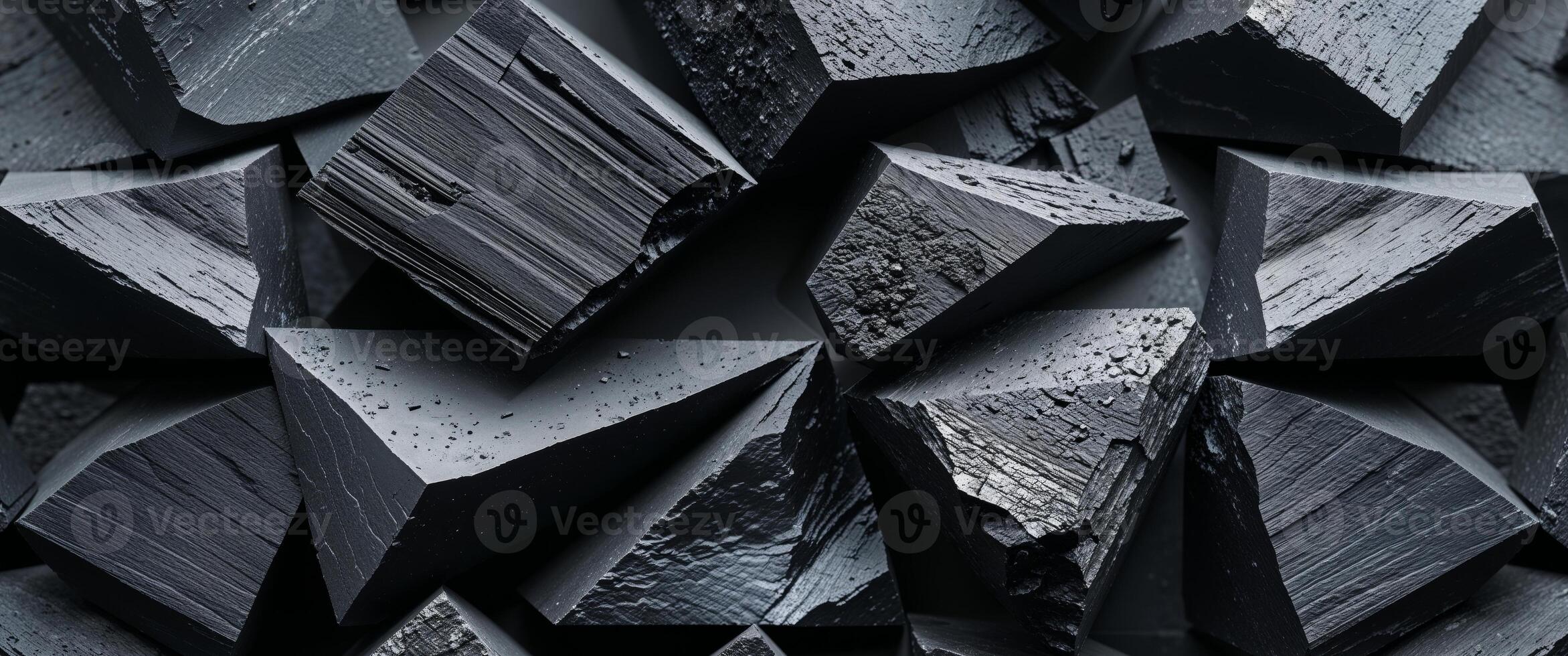 Closeup of sharp angular black coal pieces stacked together photo