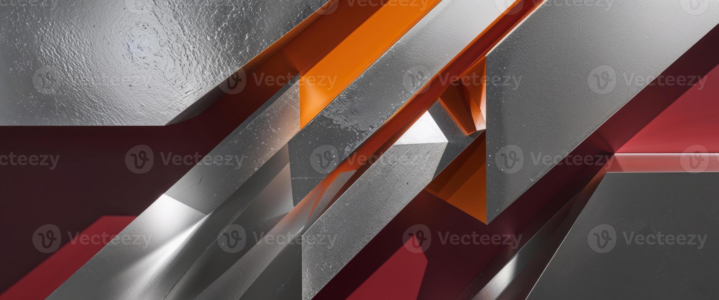 Abstract textured planes in silver orange and red with diagonal shadows creating geometric shapes photo