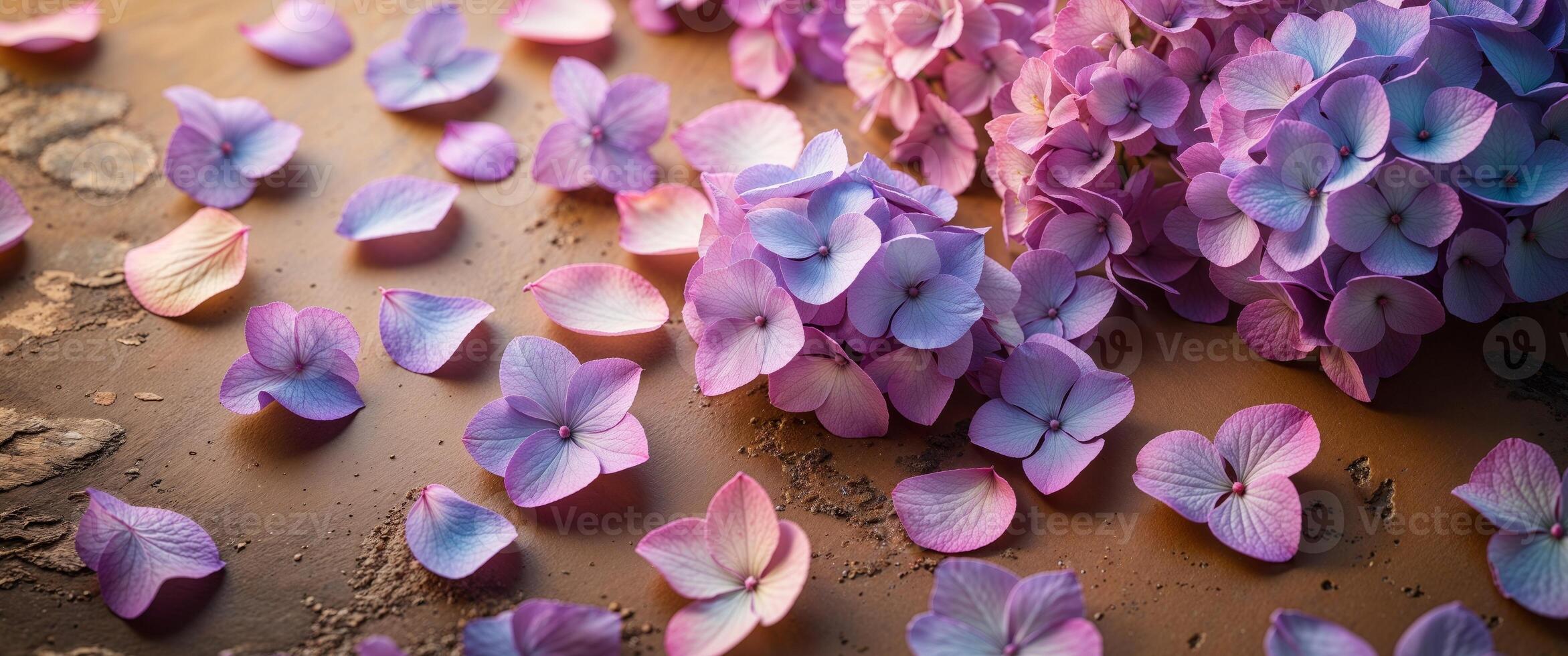 Purple and Pink Hydrangea Petals on Textured Background photo