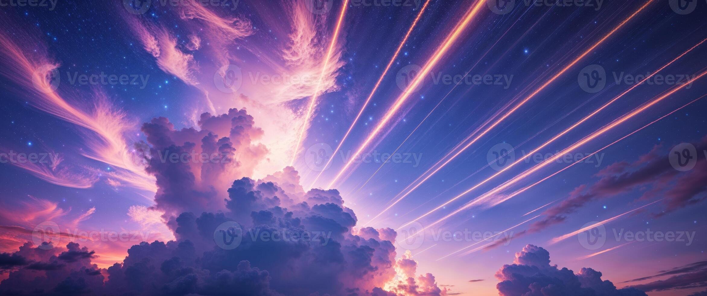 Dynamic Starry Sky Imagery with Bright Light Effects. photo