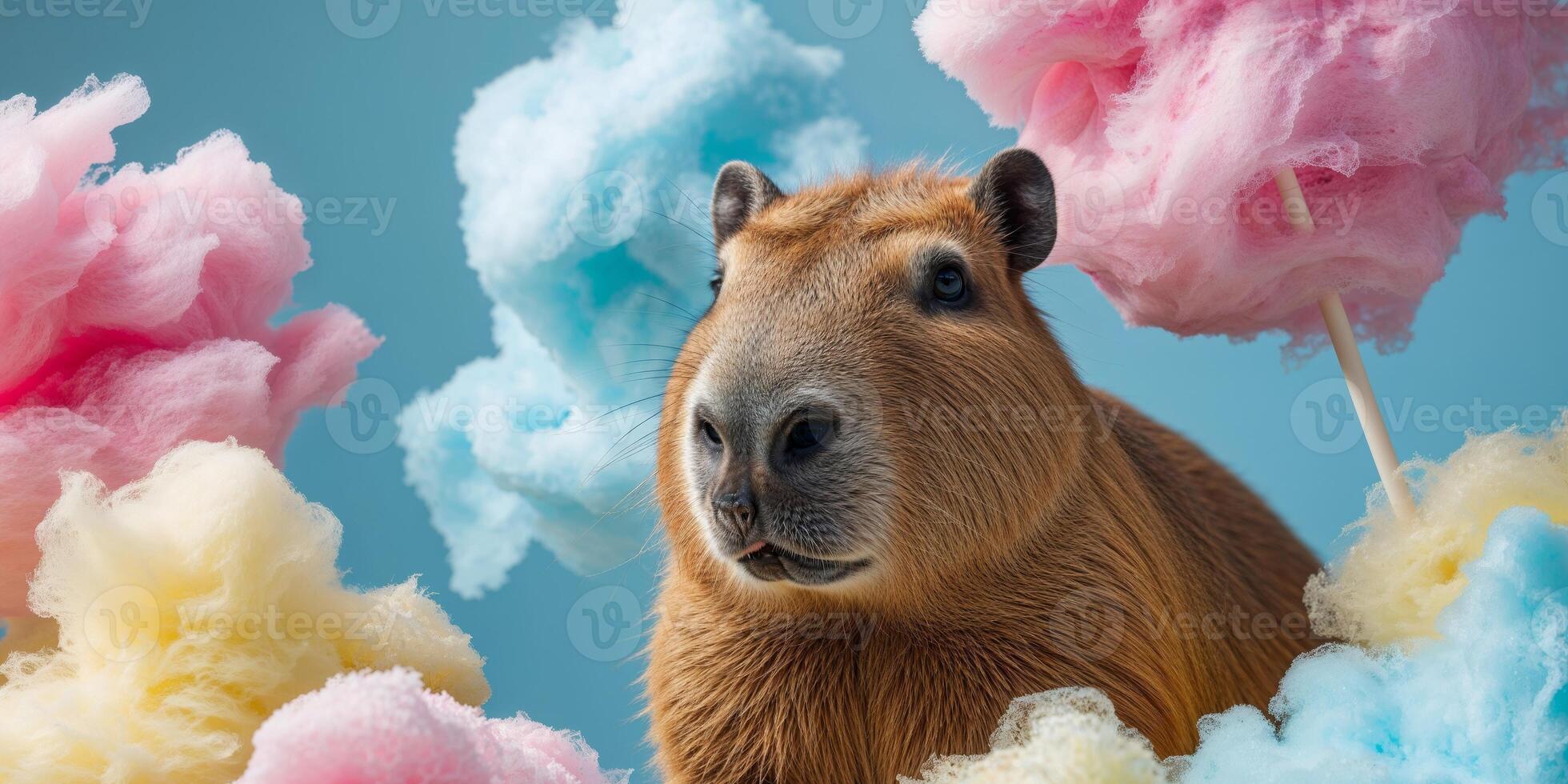 cute capybara on a colorful cotton candy background photo