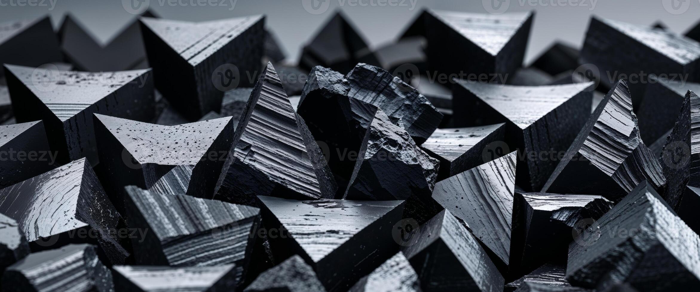 Closeup of sharp angular black coal pieces stacked together. photo