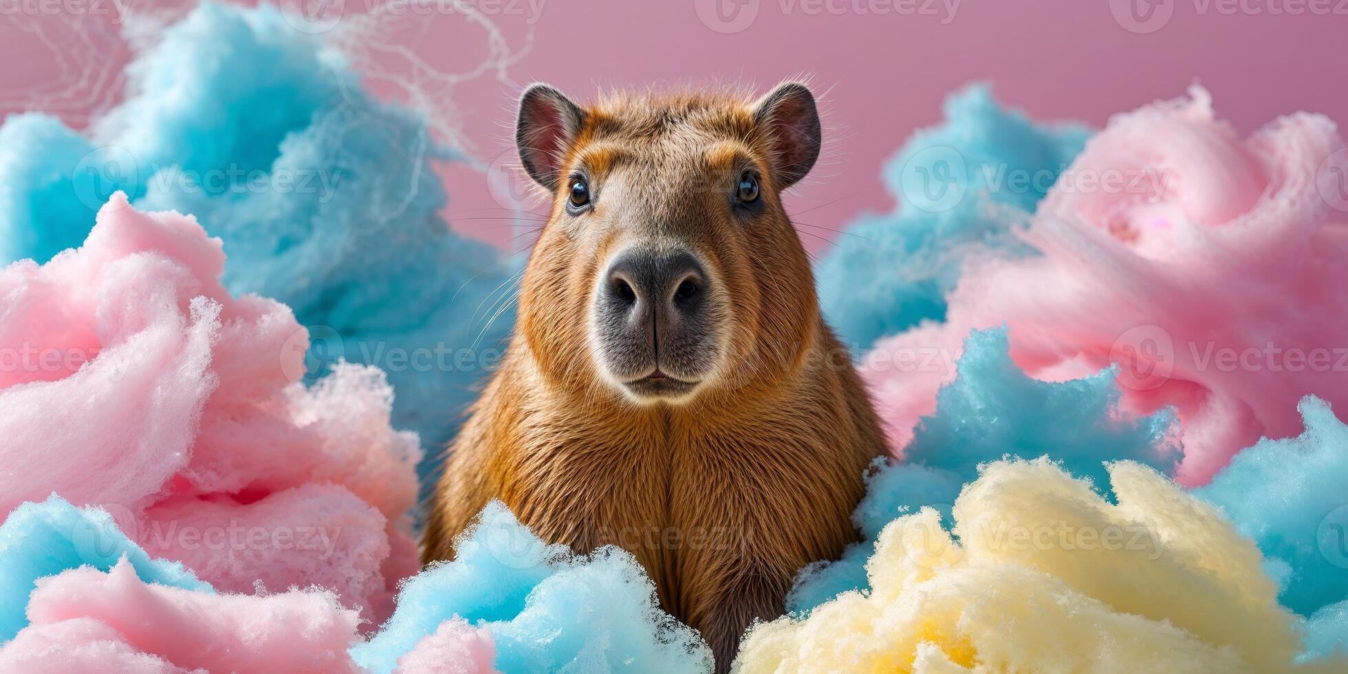 cute capybara on a colorful cotton candy background. photo