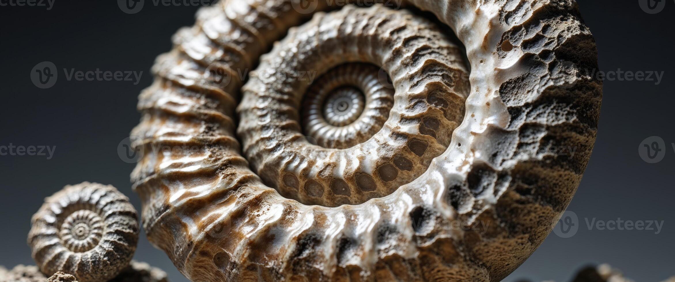 A close up of a fossilized ammonite photo