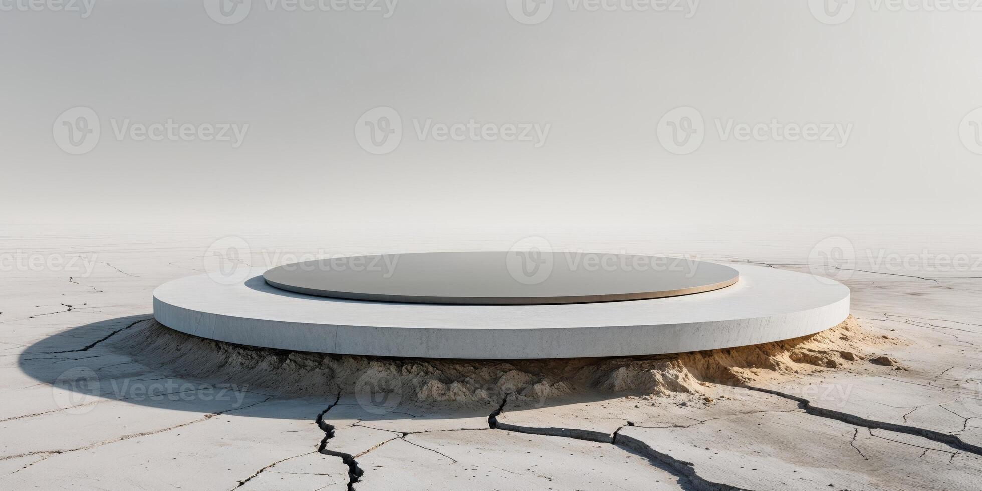 A white circular object sitting on top of a cracked ground photo