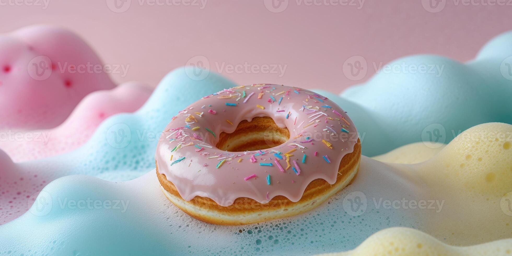 Whimsical Donut and Soapy Fluffy Foam Texture Background in Pastel Colors photo