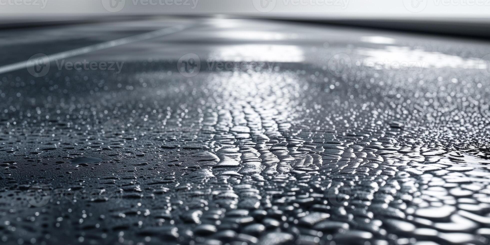 A wet road with water droplets on it photo