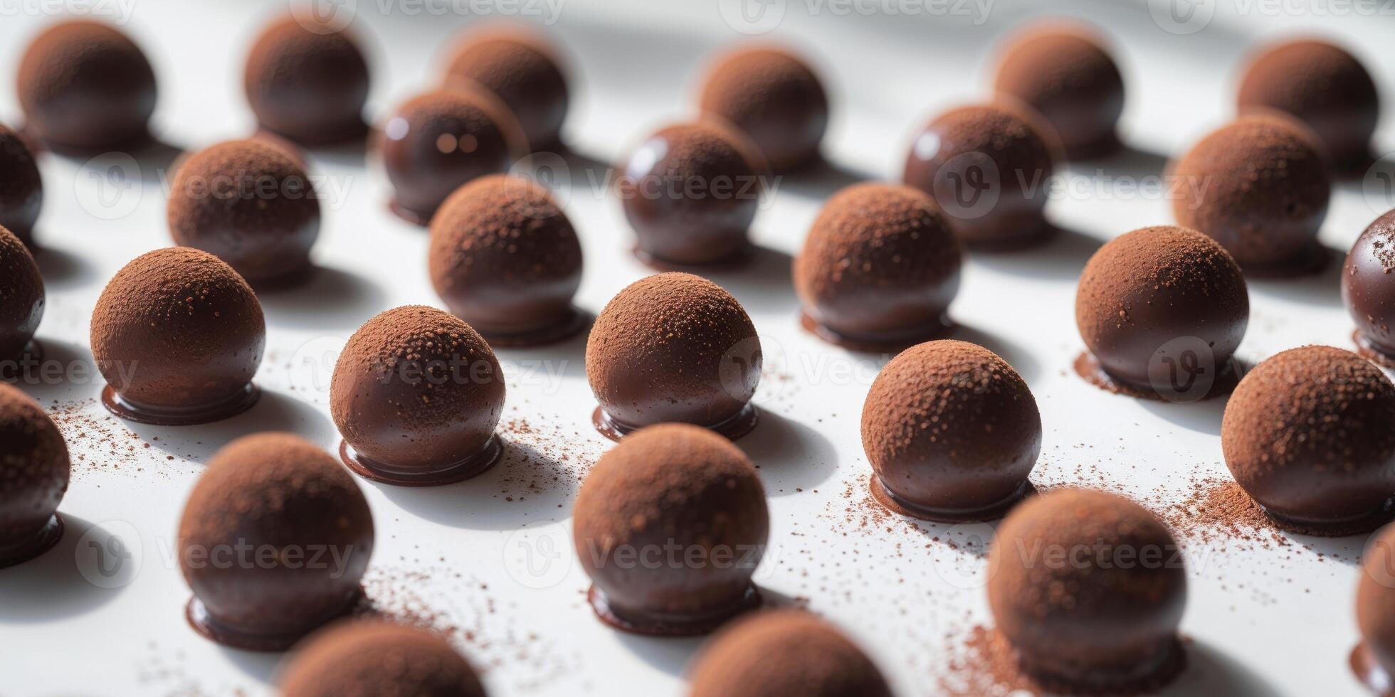 Decadent dark chocolate truffles are presented with cocoa dusting photo