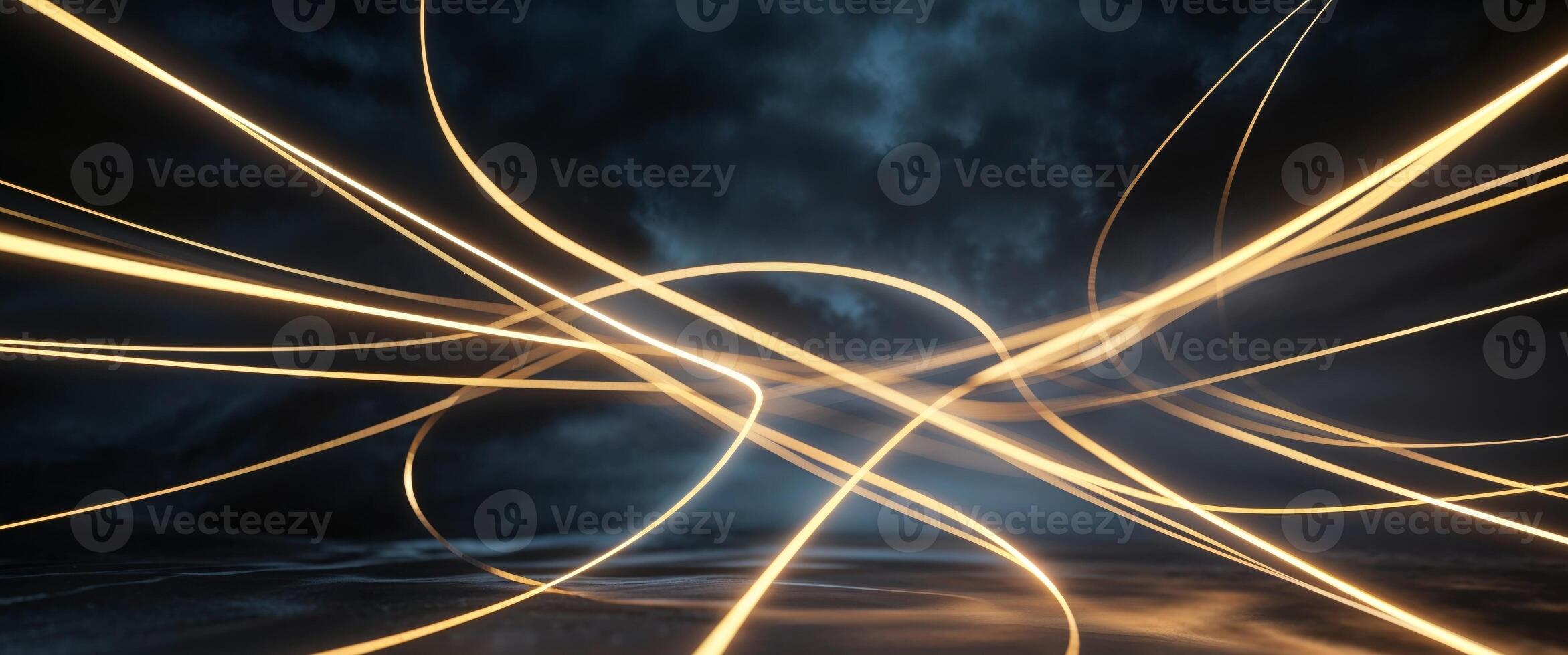 Abstract glowing golden lines on dark background photo
