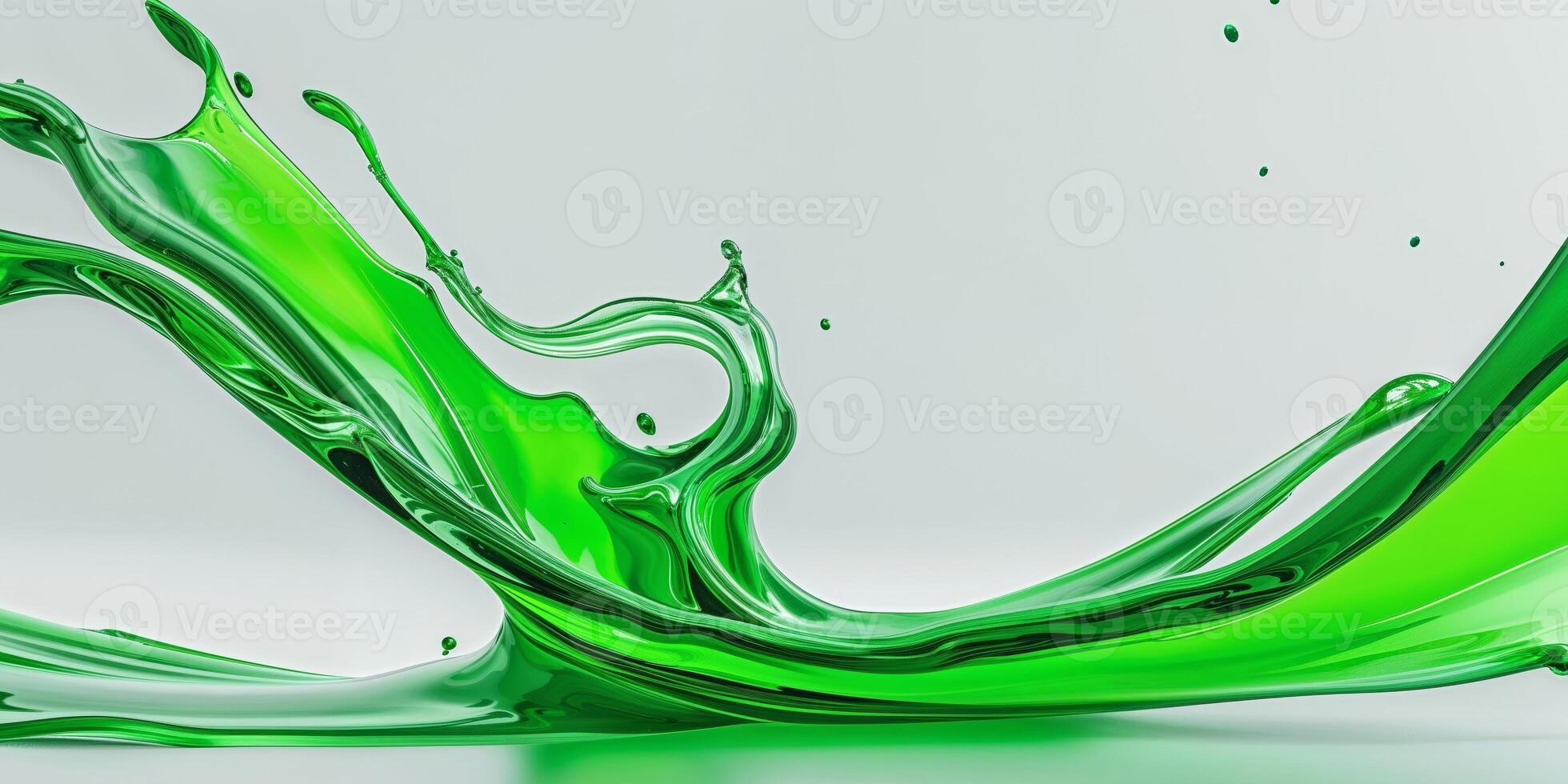 Vivid splash of green liquid forms an abstract whirlpool design. photo