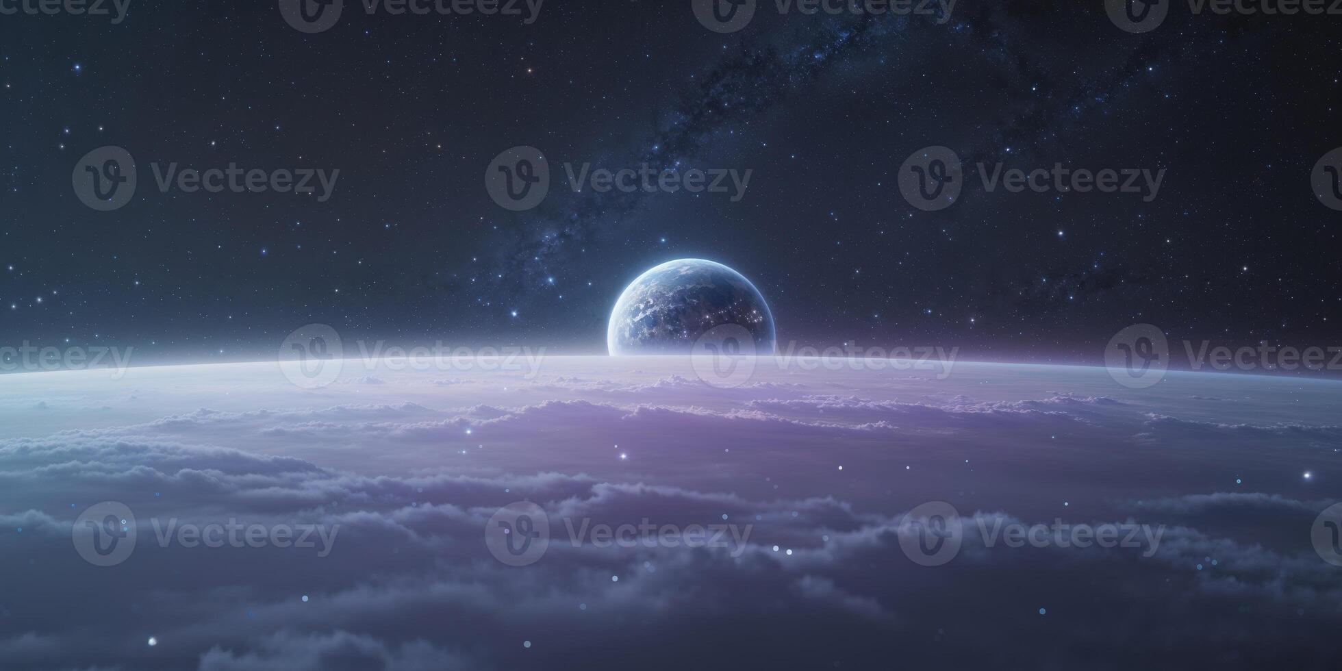 A planet and moon in space with stars photo
