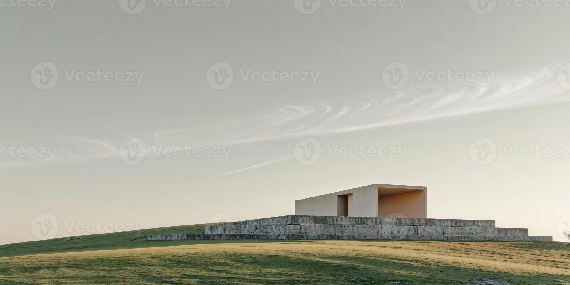 A small white building sits on top of a hill photo