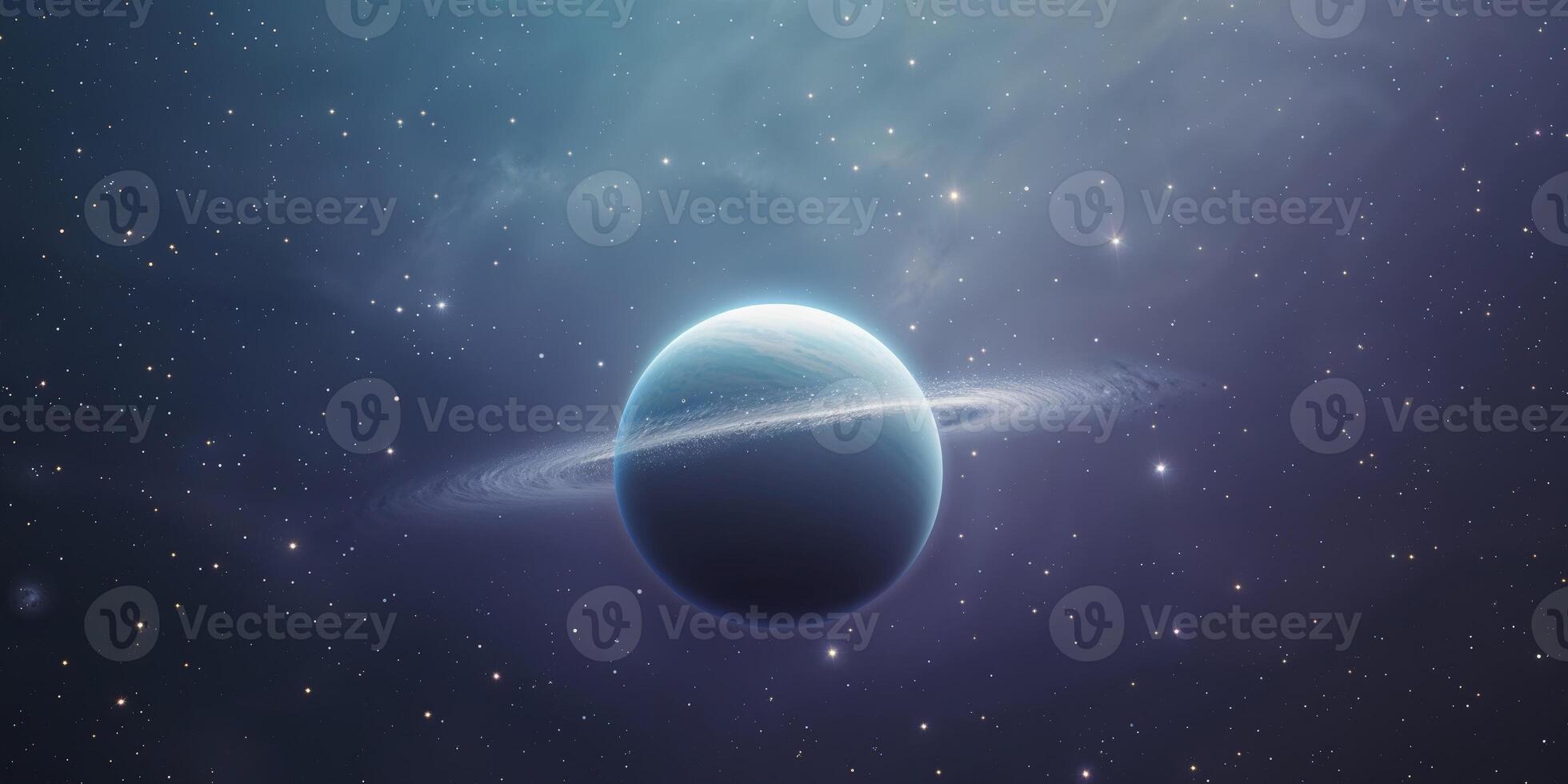 A planet floating in the vastness of the dark cosmic space. photo
