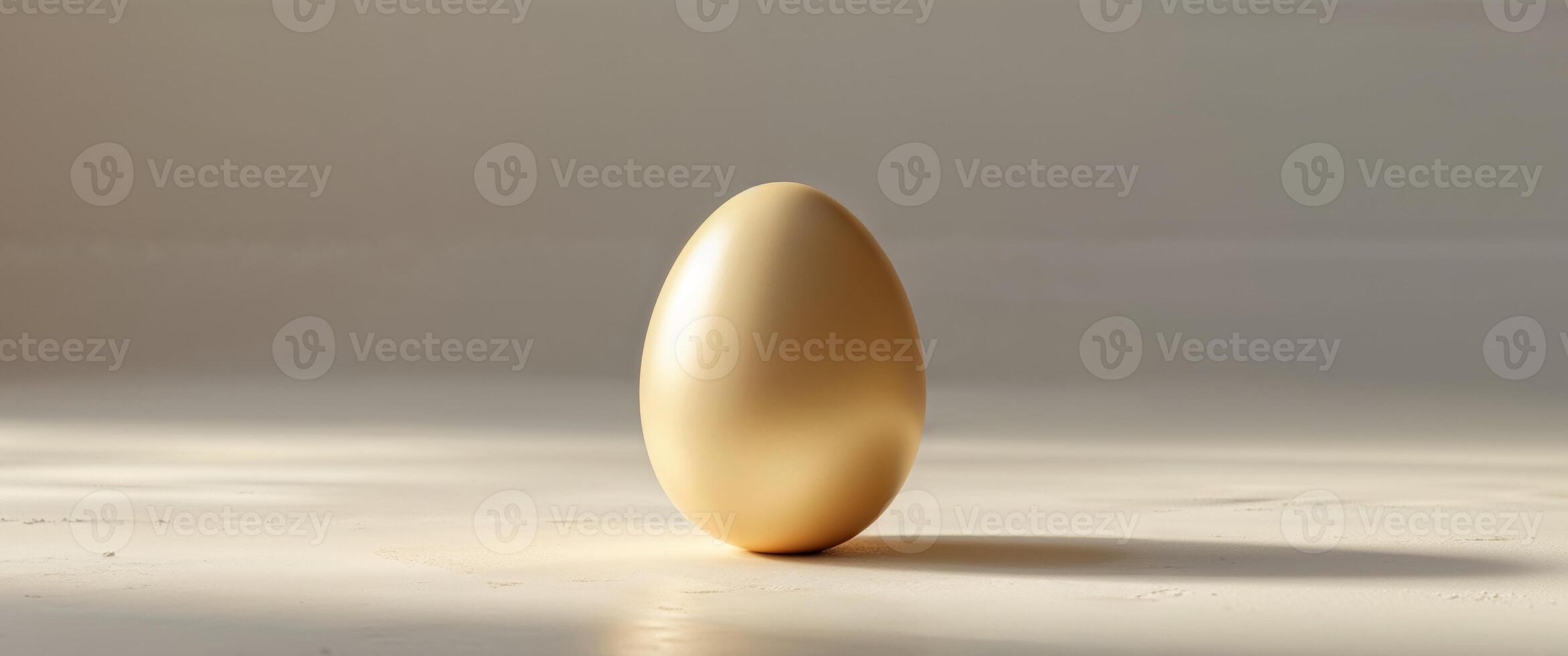 Smooth golden egg resting on a clean surface in soft lighting showcasing its simple elegance. photo
