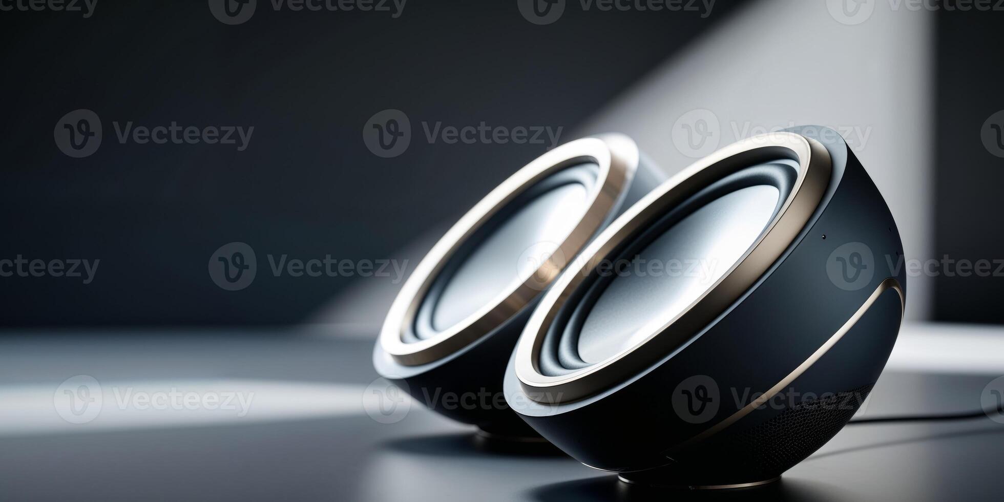 Two speakers are sitting on top of each other photo