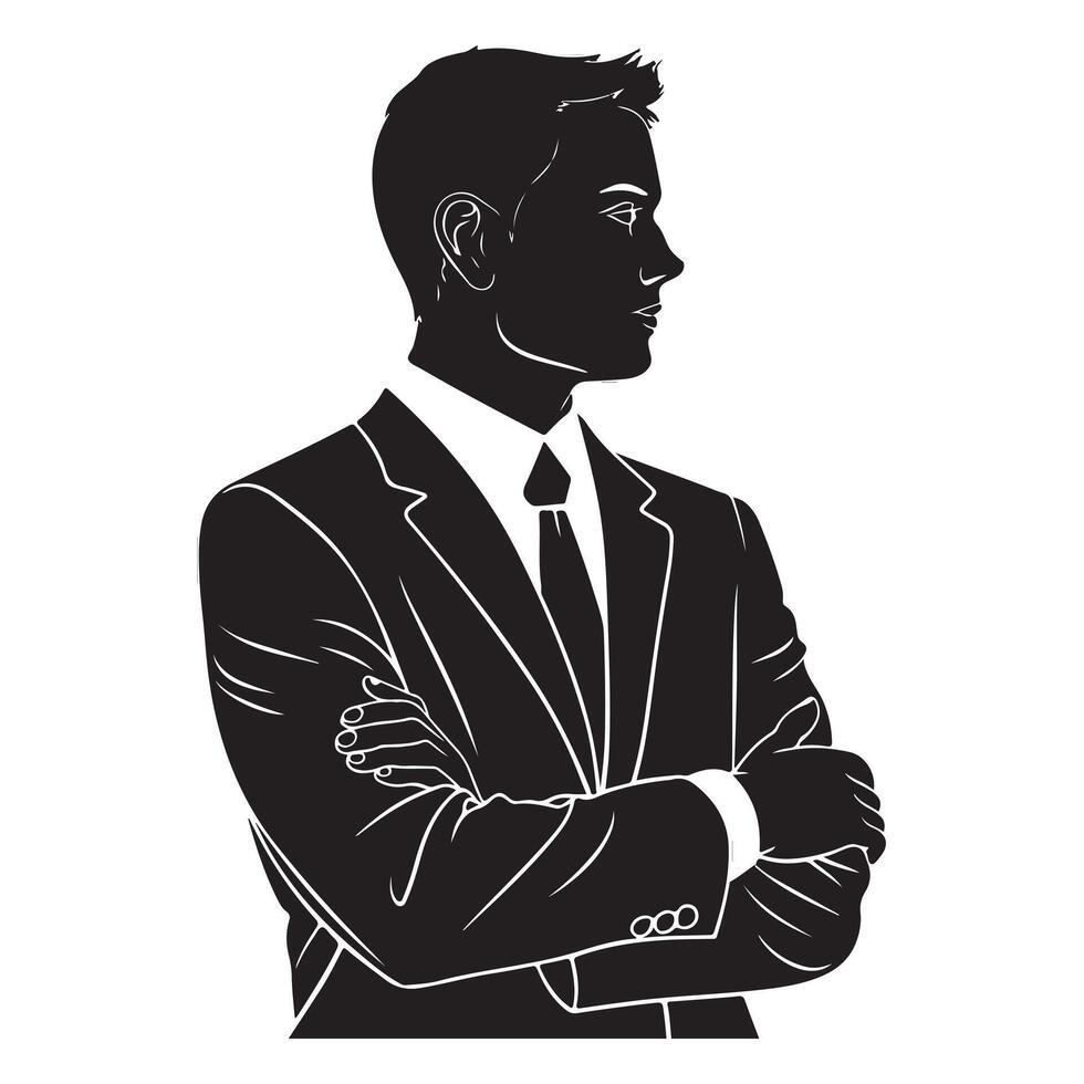 Black Side View Silhouette of Social Worker with Thick Outline Isolated vector