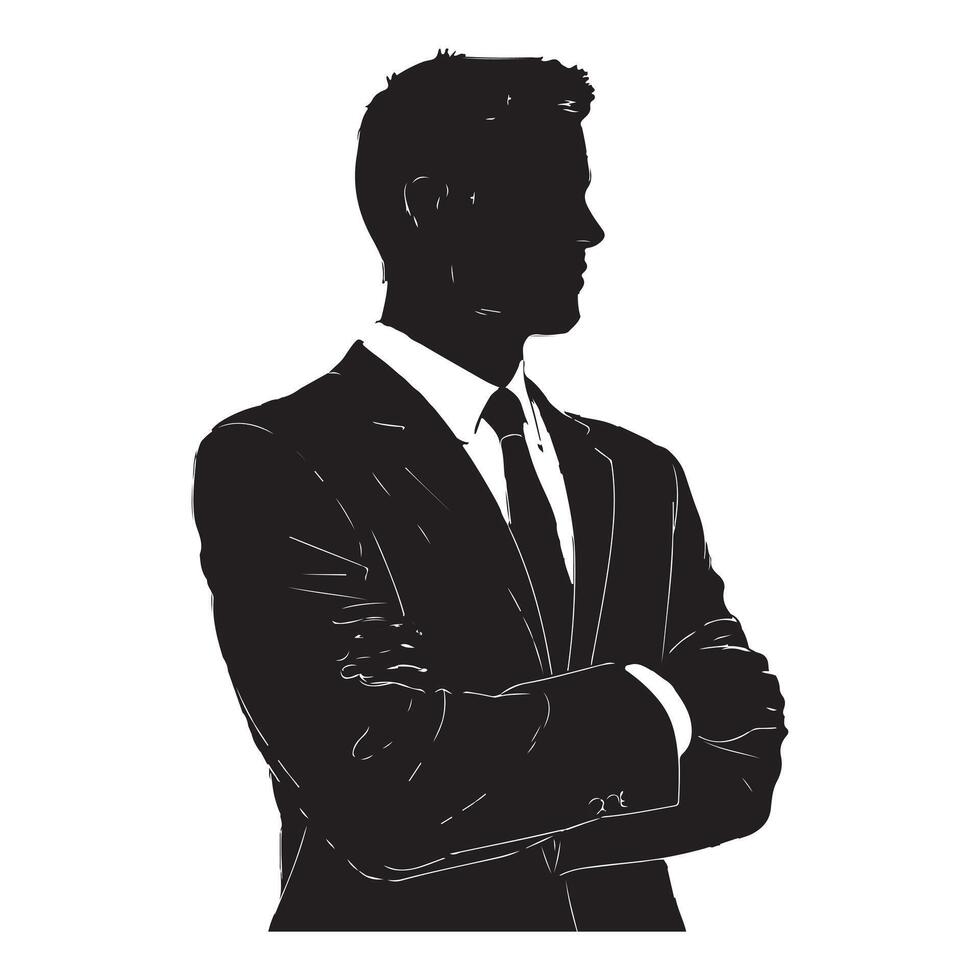Side Profile Black Silhouette of Social Worker with Thick Outline Isolated vector