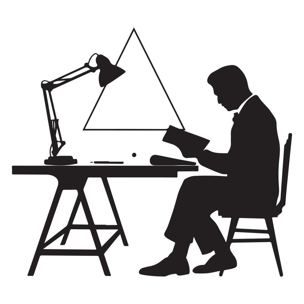 Black Silhouette of Workspace for Animator and Architect with Reading Table on White Background vector