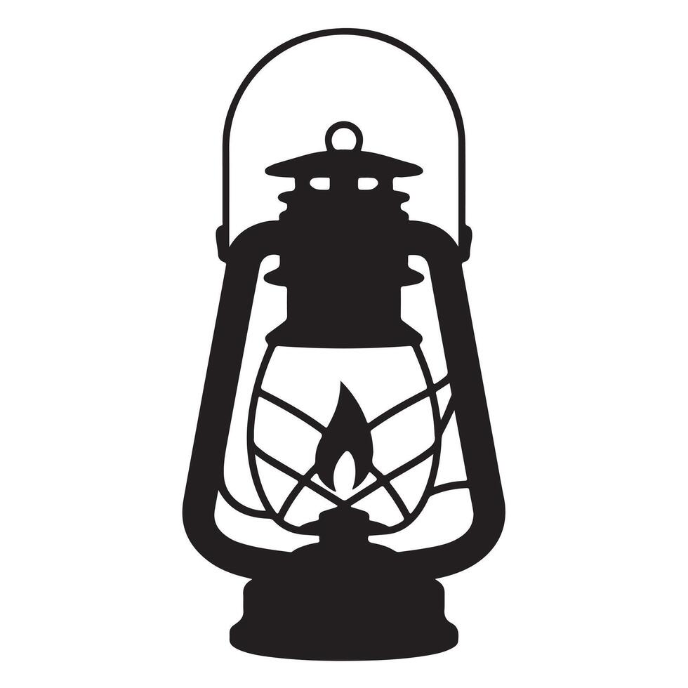 Black Silhouette of Kerosene Lantern on White Background vector