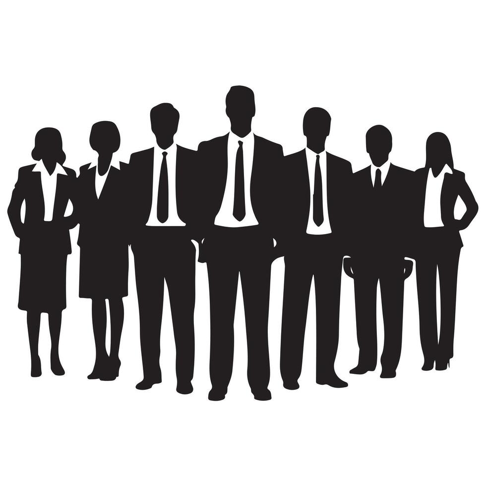 Standing Business People Silhouettes in Black on White Background vector