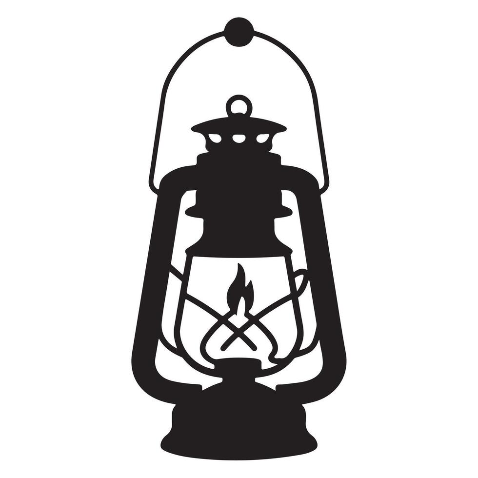 Black Outline Kerosene Lantern Silhouette on White Background vector