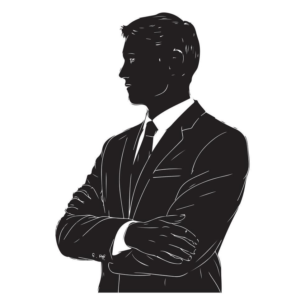 Isolated Black Silhouette of Social Worker with Thick Outline Side View vector