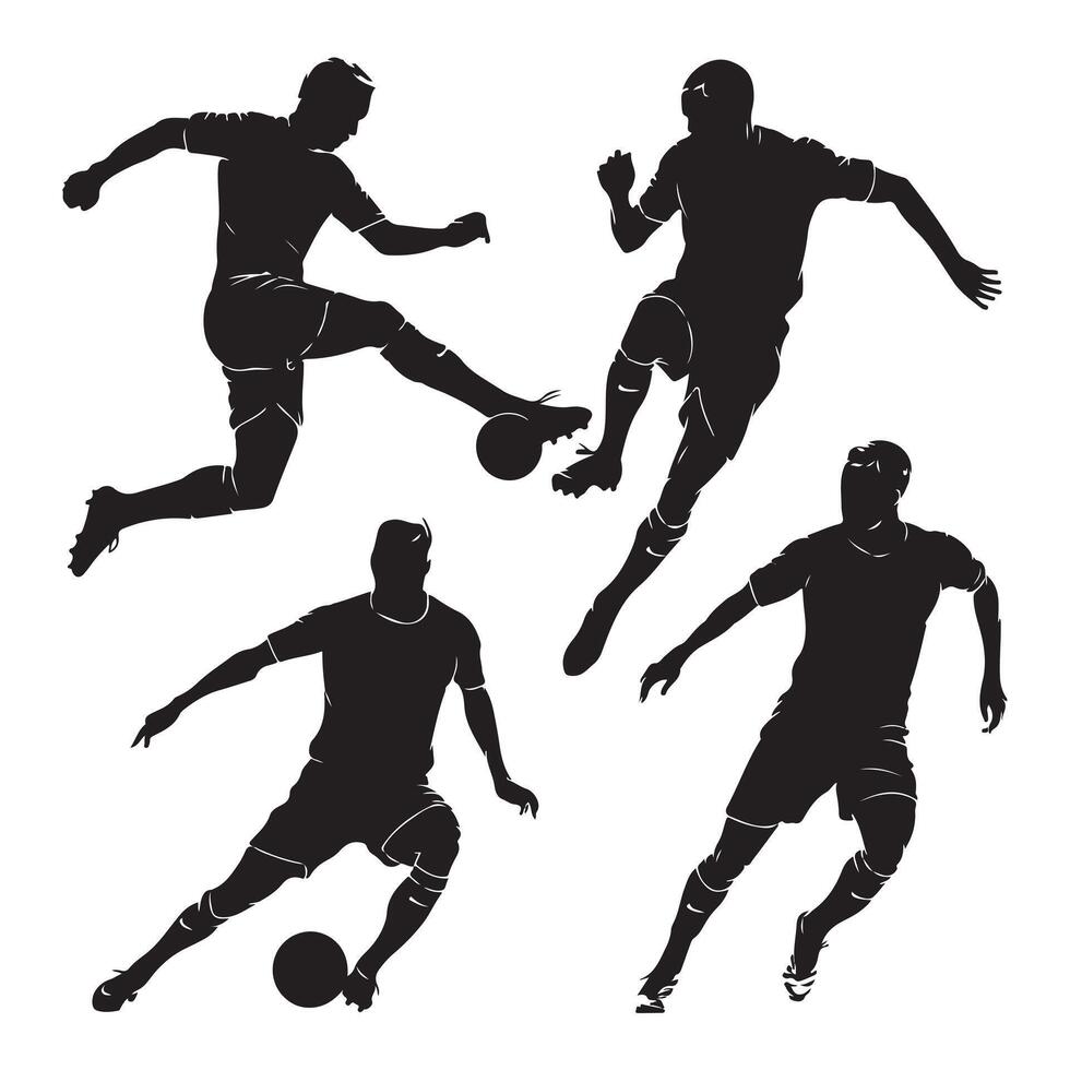 Soccer Player Silhouettes in Dynamic Action on White Background Art vector