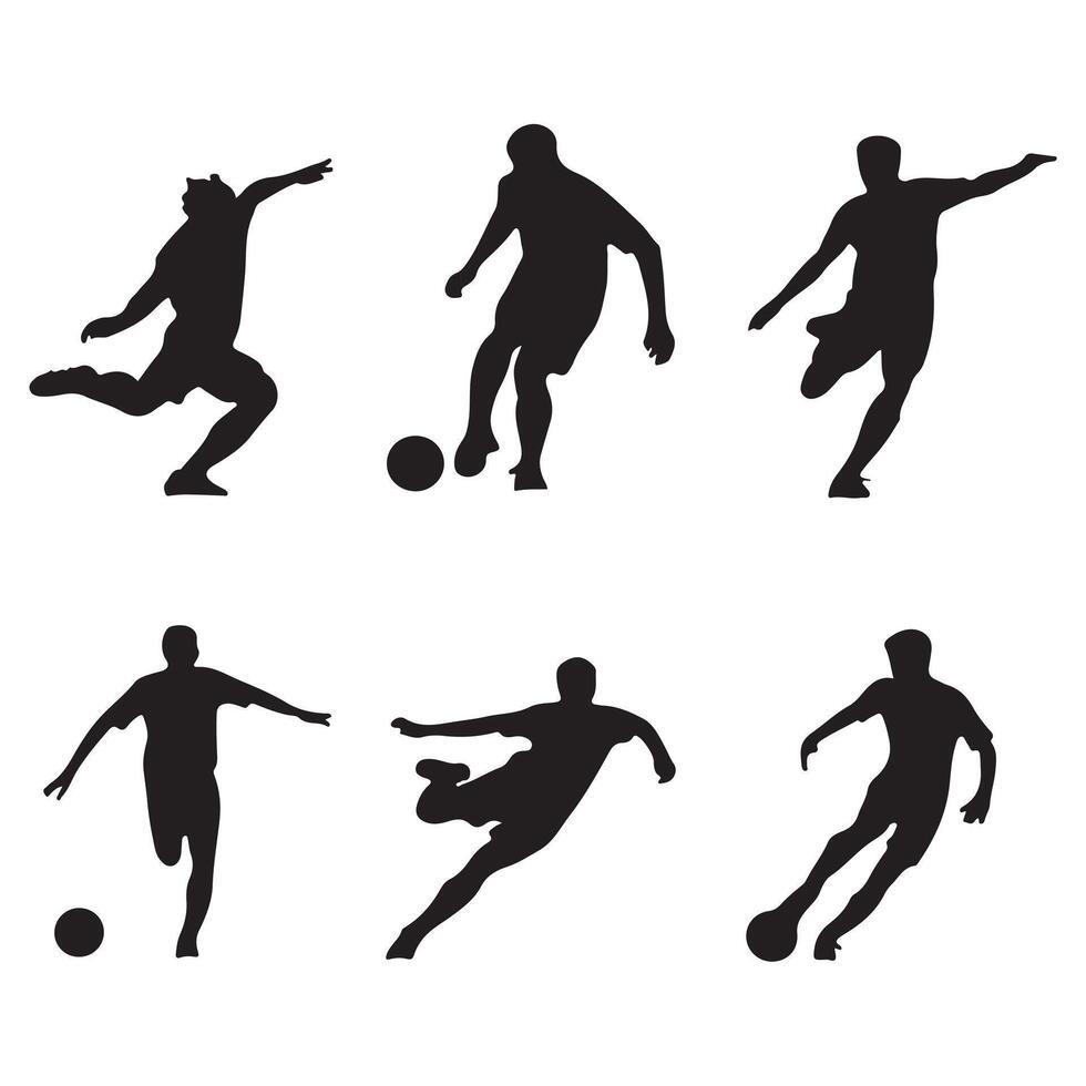 Dynamic Soccer Player Silhouettes in Various Poses on White Background vector