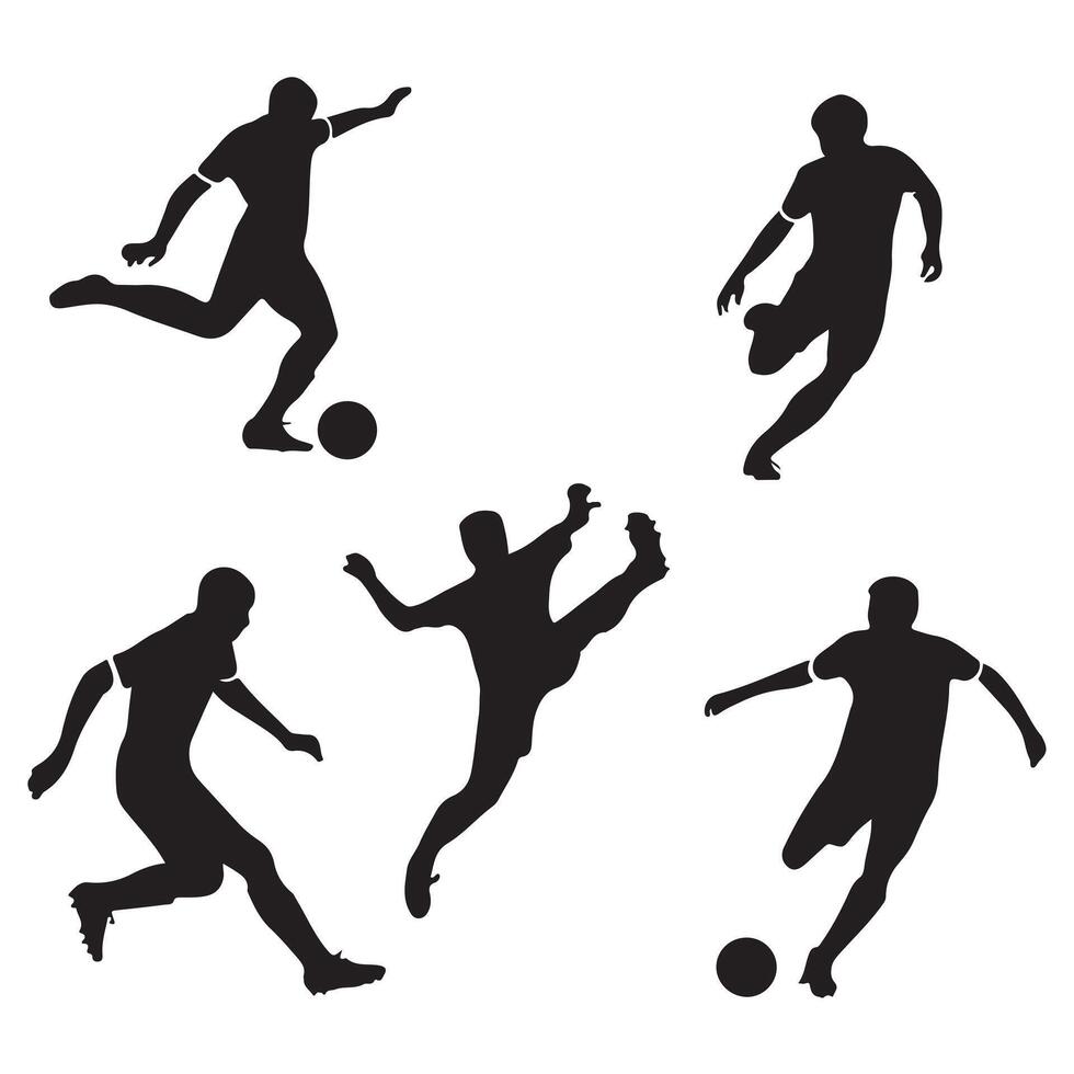 Soccer Players in Motion Black Silhouette on White Background vector