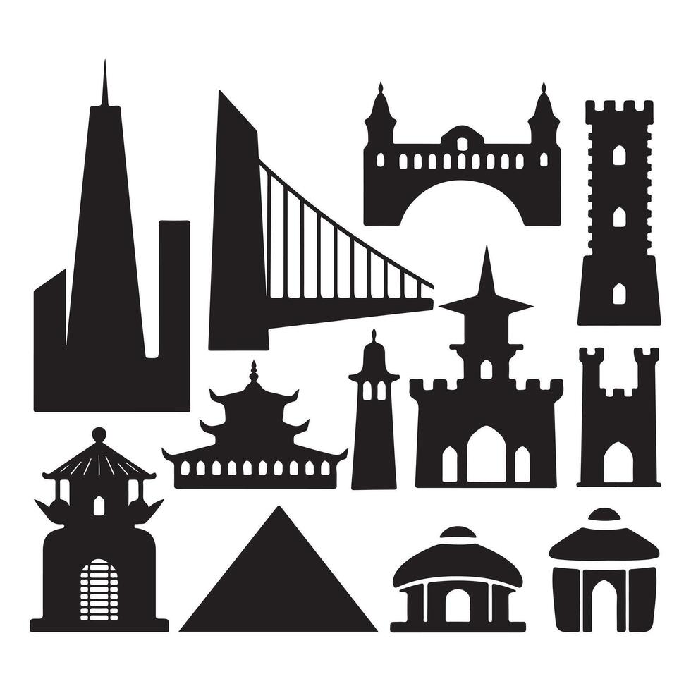 Black Silhouette of Urban Architecture on White Background vector