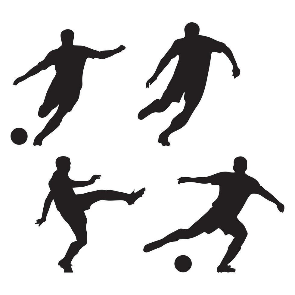 Black Silhouette of Soccer Players in Different Poses on White Background vector