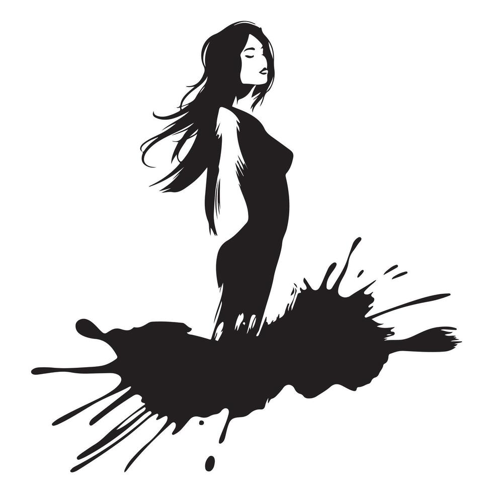 Minimalist Black Silhouette of Brush Stroke and Ink Splash on White Background vector