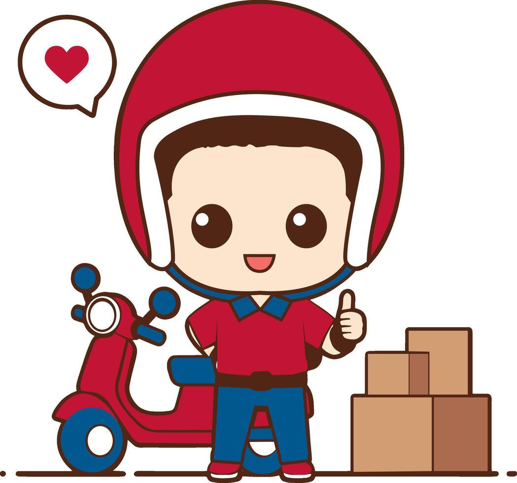 Cute cartoon delivery driver with red helmet vector