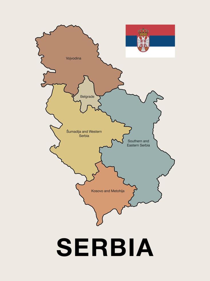 Highly detailed political map of Serbia, showcasing its administrative regions and borders. Perfect for educational, geographical, and travel-related projects. vector