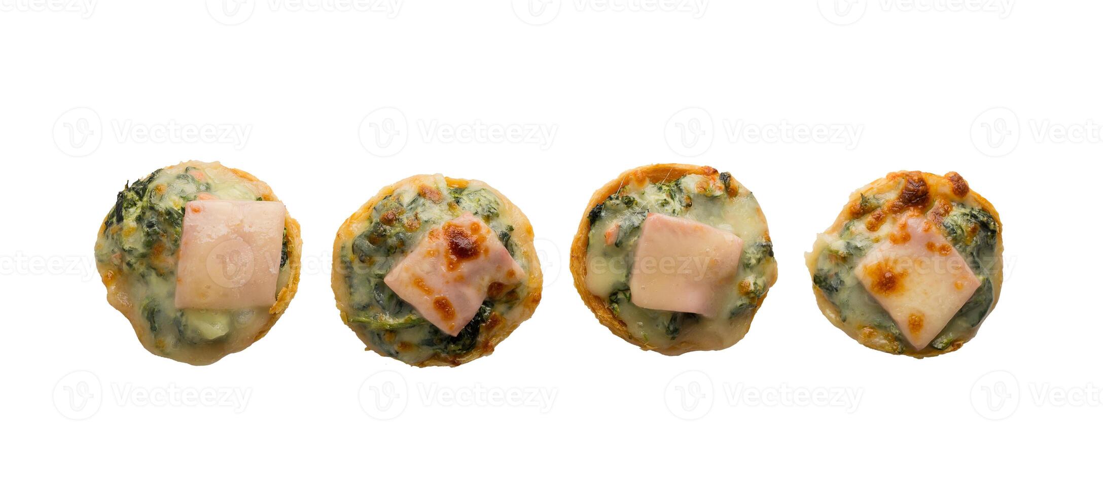 Pie with spinach, cheese and egg isolated on a white background. photo