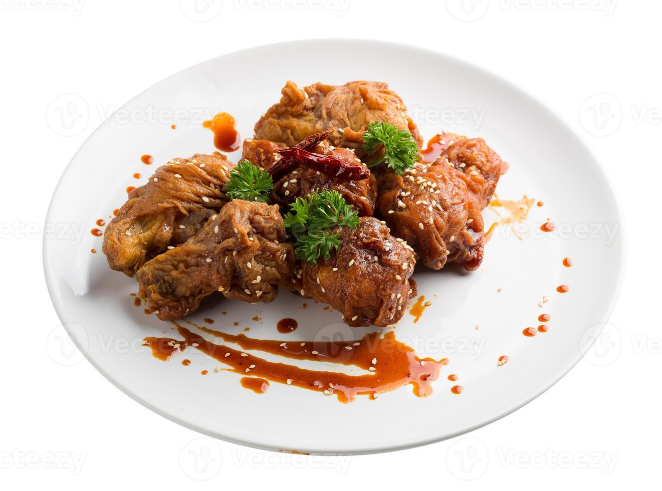 Spicy Deep Fried Breaded Chicken Wings isolated on a white background. photo