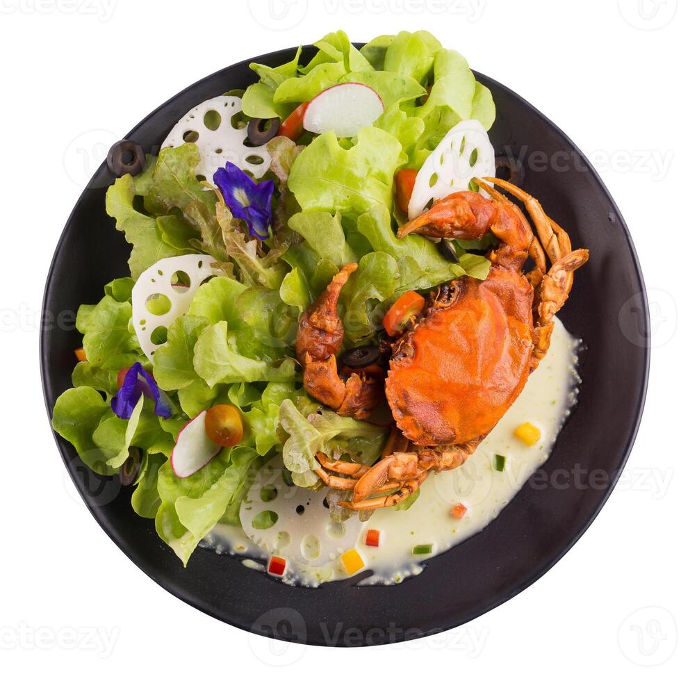 Soft shell crab salad isolated on white background photo