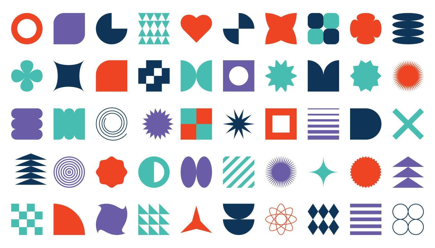 Brutalist abstract geometric, cartoon elements collection, 1990 aesthetics. Swiss design aesthetic. Bauhaus shapes design. Y2K poster illustration vector