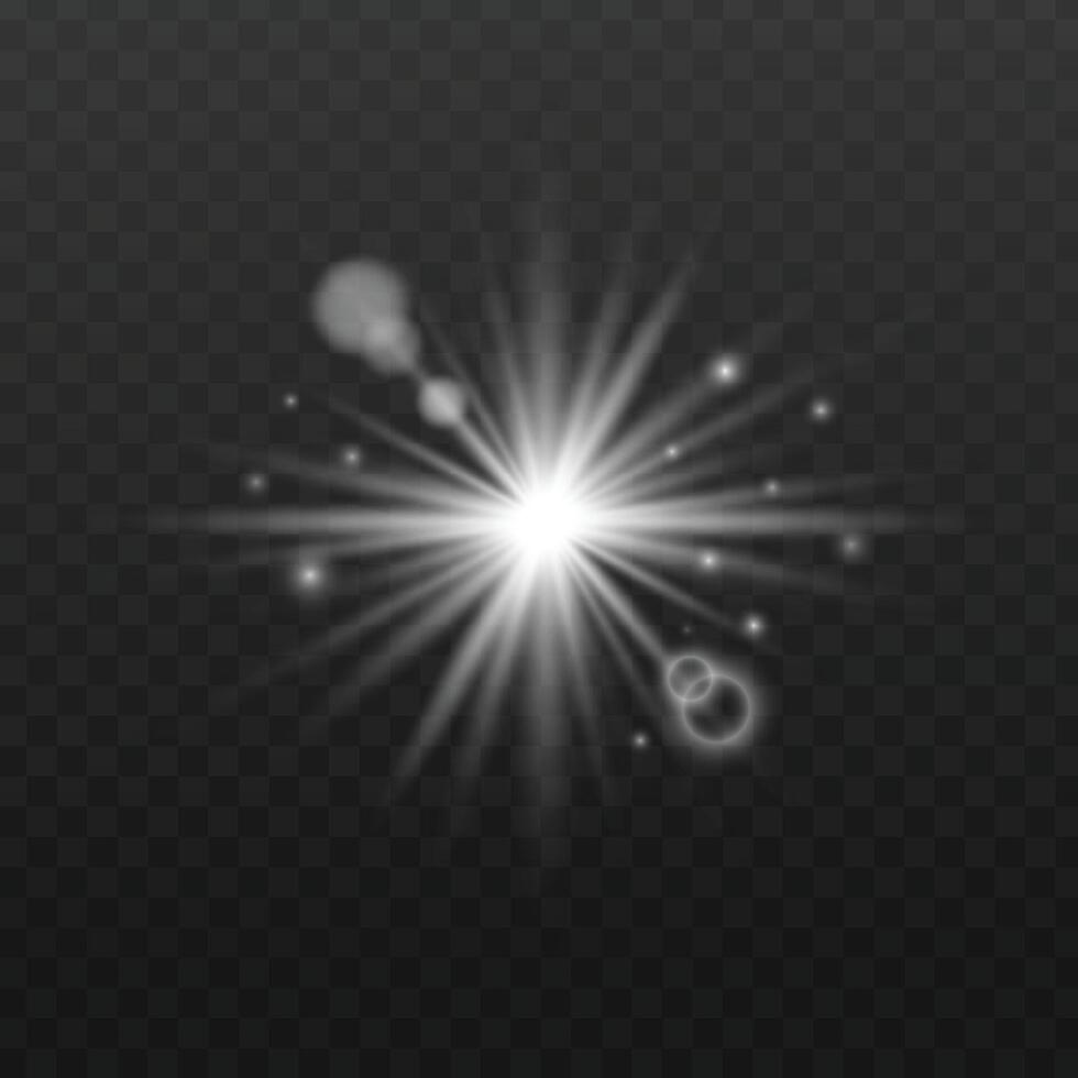 Bright white light with sparkles. Glowing star flash effect for design vector