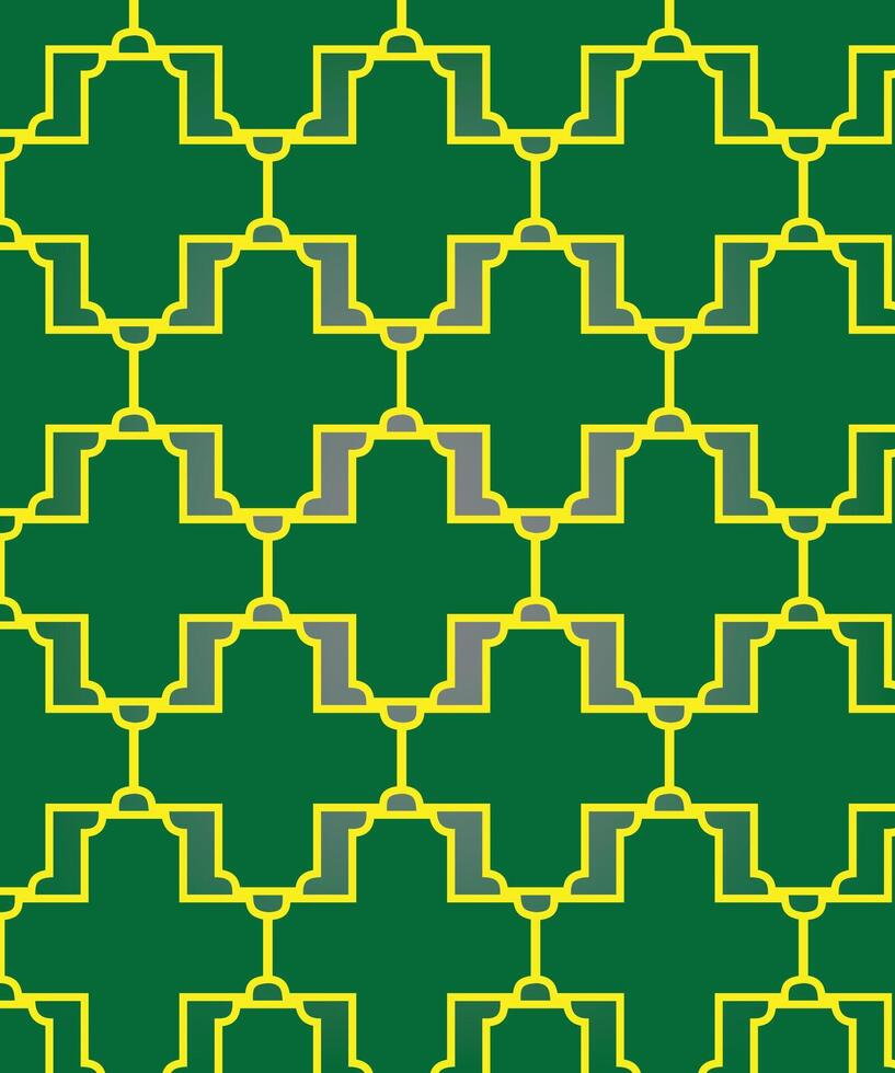 Islamic geometric patterns in green and yellow, form a classic design that is suitable for Middle Eastern decor, backgrounds and textiles. vector