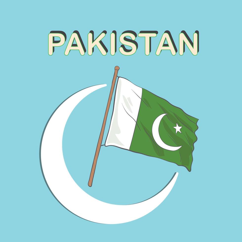 Pakistan flag and moon, social media banner vector