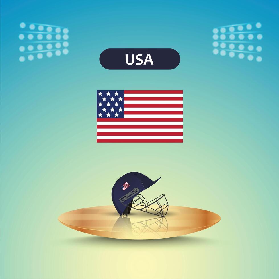 USA team cricket helmet with flag and stadium light template, abstract background vector